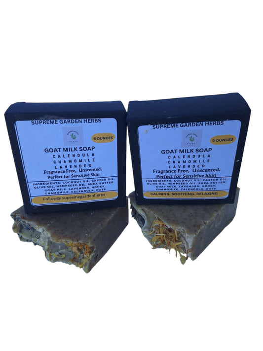Goatmilk Chamomile Calendula Lavender Soap. Fragrance Free. Unscented. (2 bars)