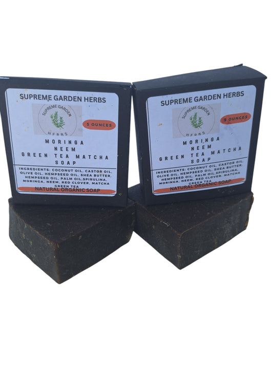 Neem Moringa Green Tea Match and Tea Tree Oil Soap. (2 bars). Relief for Eczema and Psoriasis.