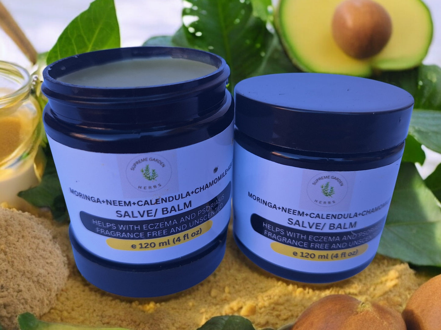 Moringa Neem Calendula Chamomile Salve/Balm. Relief for Eczema, dry skin and Psoriasis (pack of 2).