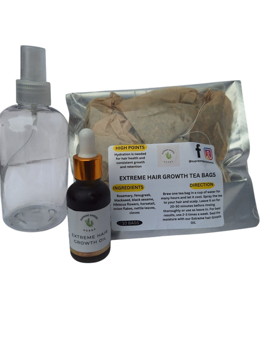 Extreme Hair Growth Tea and Oil (1 oz) Set with Free Spray Bottle. 1 Ounce (10 Tea bags)