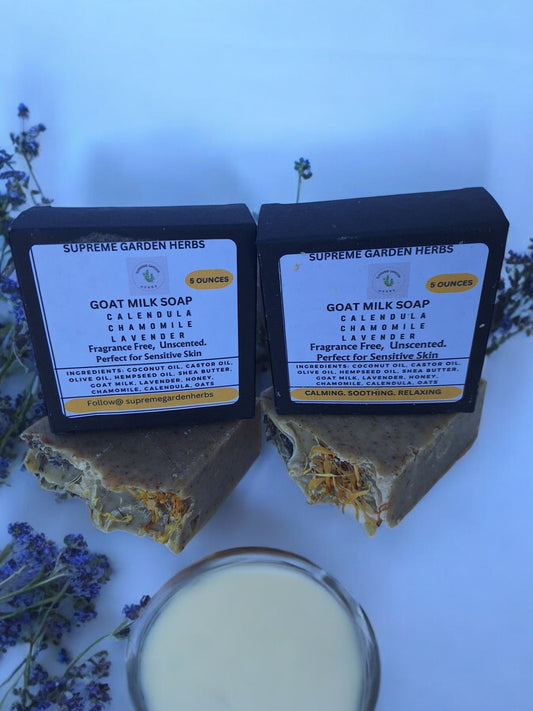 Goatmilk Chamomile Calendula Lavender Soap. Fragrance Free. Unscented. (2 bars)