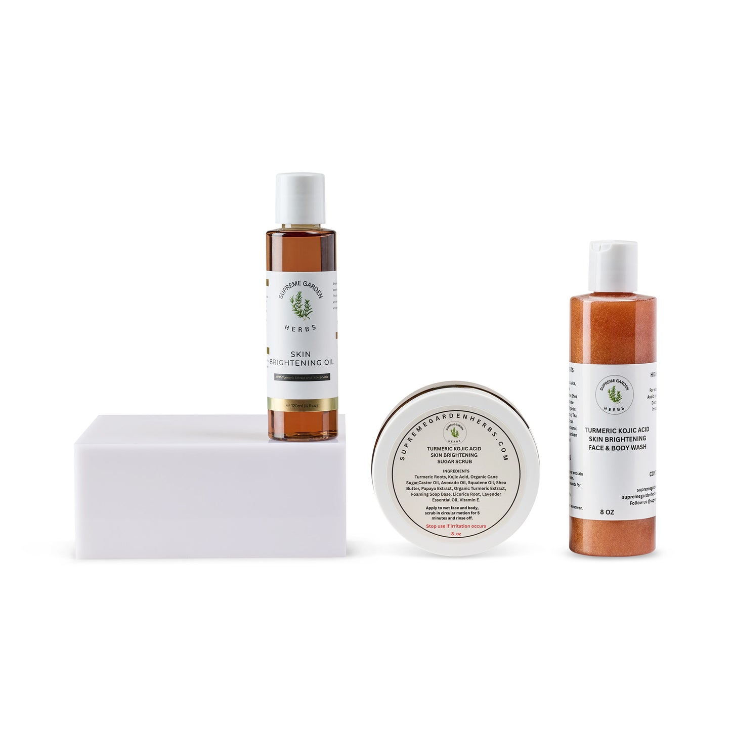 Turmeric Kojic Acid Skin Brightening Set | Glow Routine Bundle (Scrub, Wash & Body Oil)