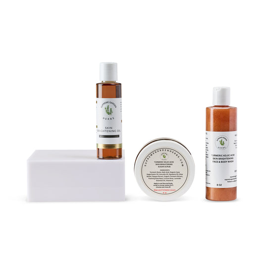 Turmeric Kojic Acid Skin Brightening Set | Glow Routine Bundle (Scrub, Wash & Body Oil)